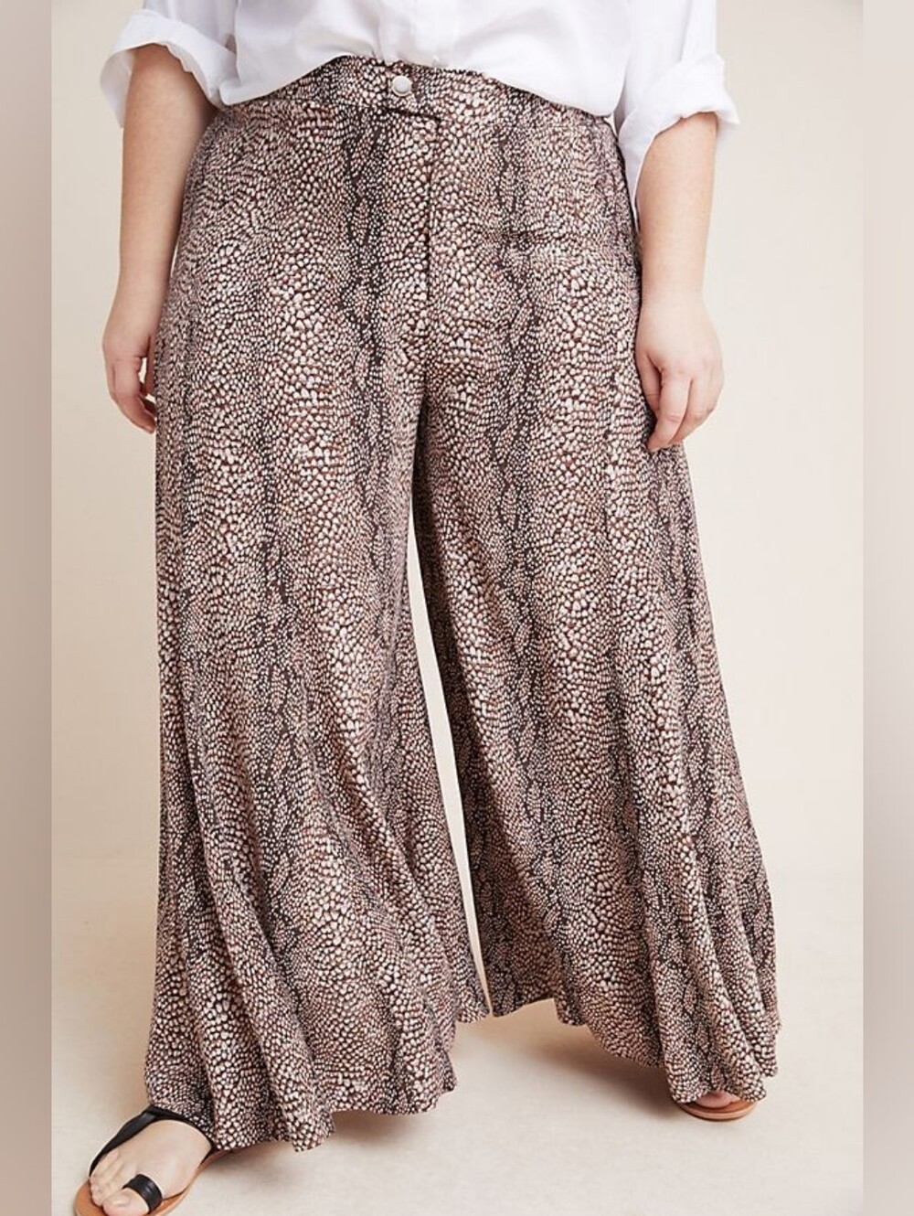 Anthropologie Wide Leg High Rise Pants Snakeskin Animal Print Size 12 Boho Flowy - Picture 2 of 8